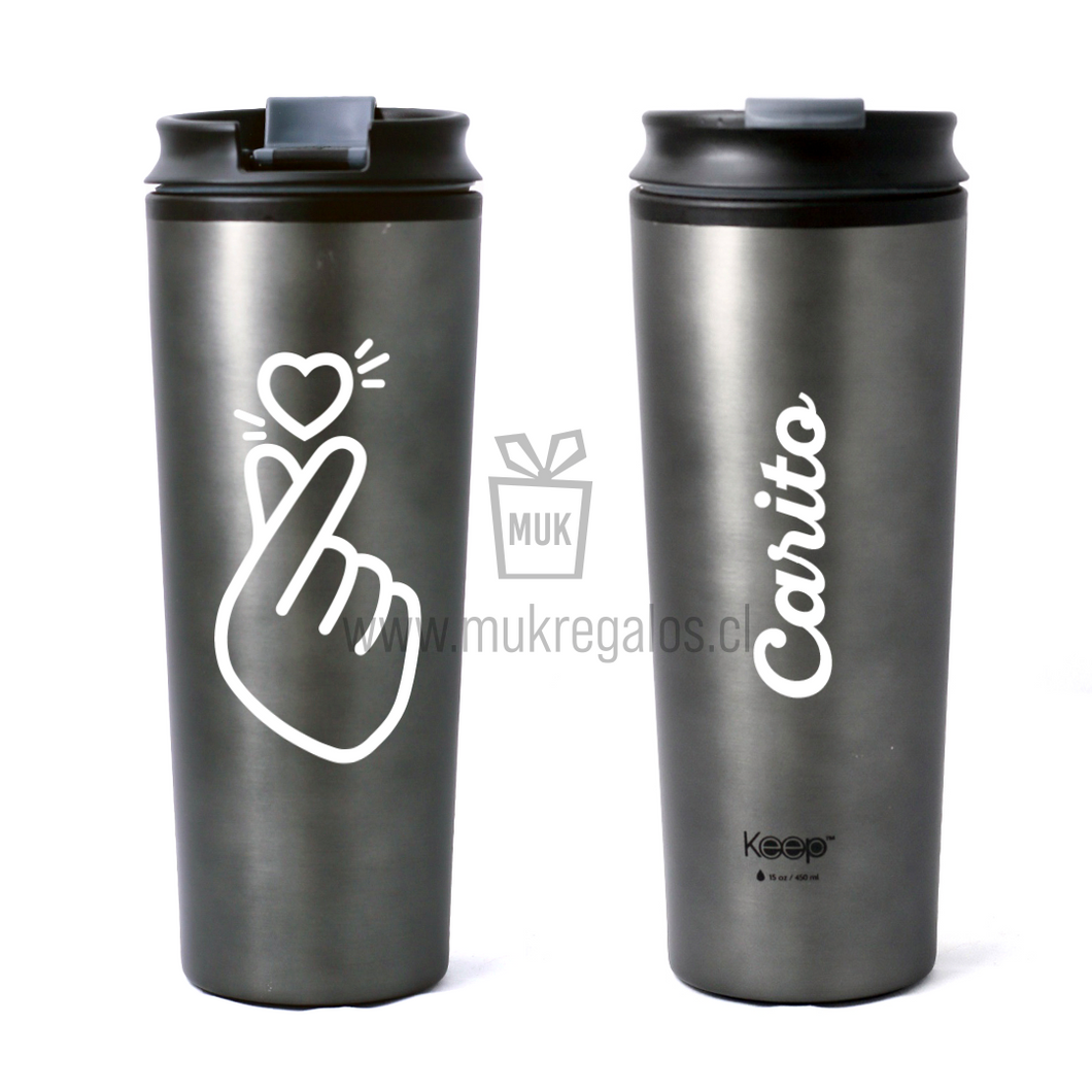 Mug Térmico - Corazón Coreano Dedos Personalizado